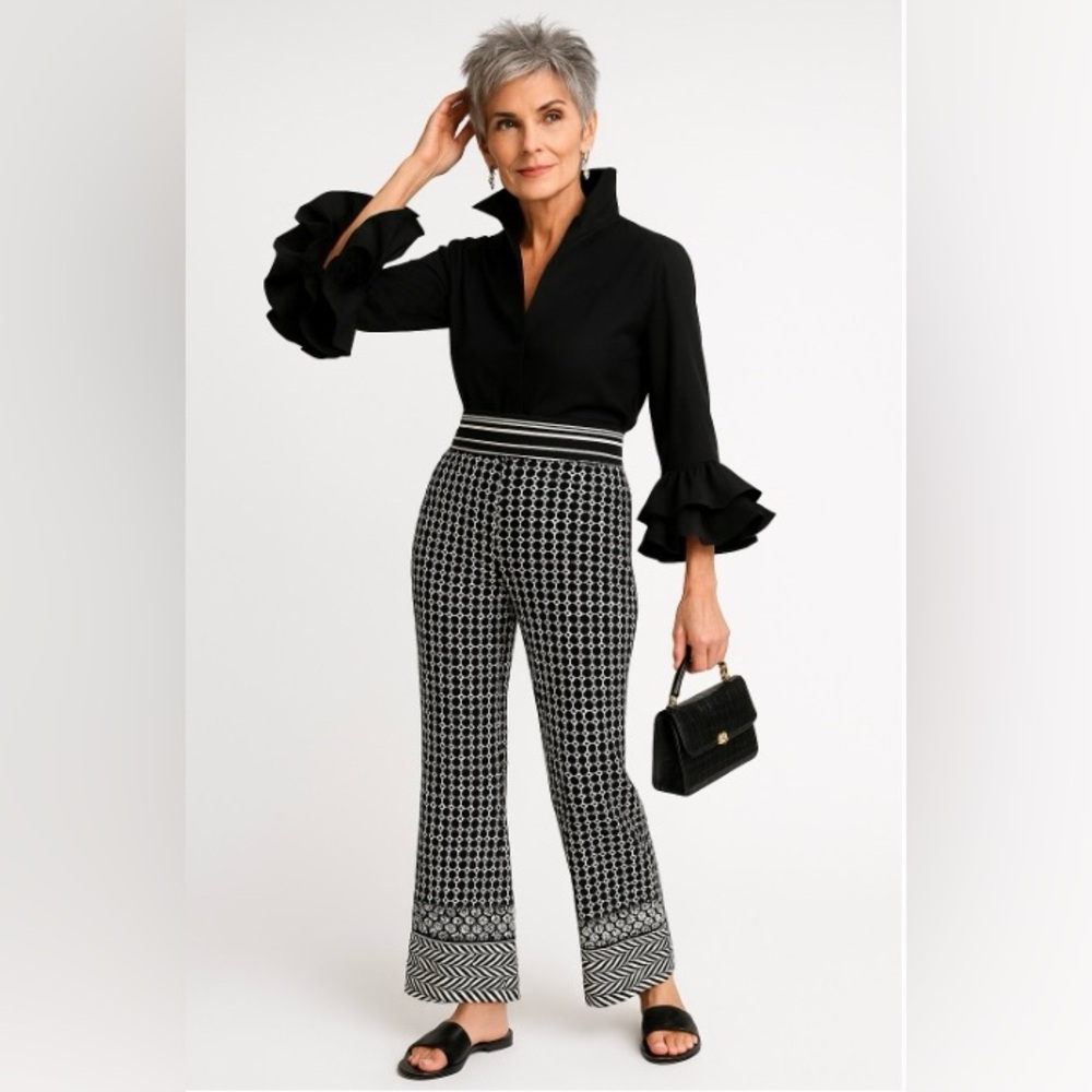 J. Crew Black & White Teddie Pants With Geometric Jacquard - Size 00